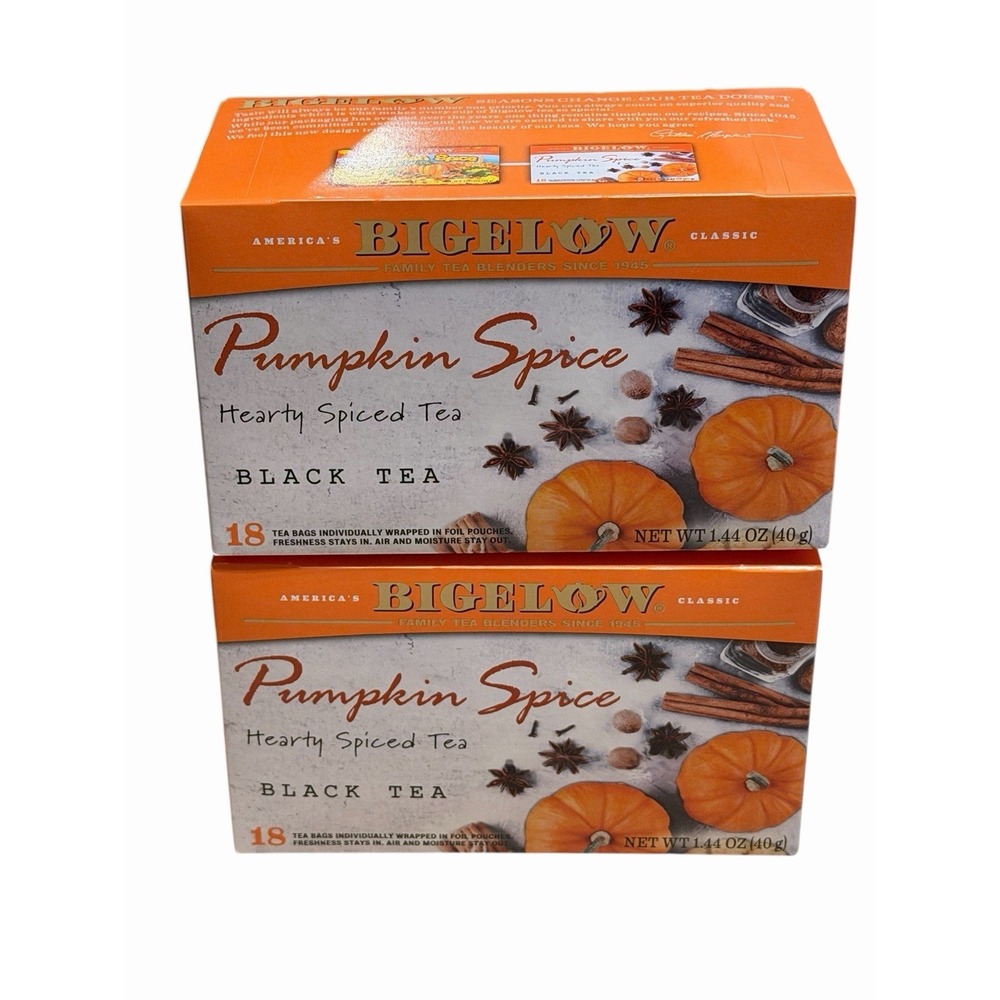 Bigelow Pumpkin Spice Black Tea 18 tea bags~ BRAND NEW (Exp. 7/2027) 2 BOXES